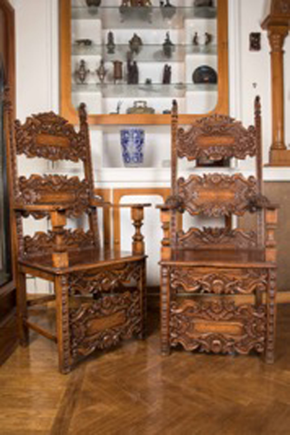 Pair of Well Carved French Oak Hall Chairs