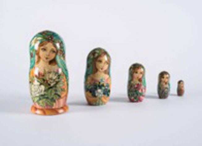 Russian Wood and Hand Painted 5-piece Nesting “Matryoshka” Dolls