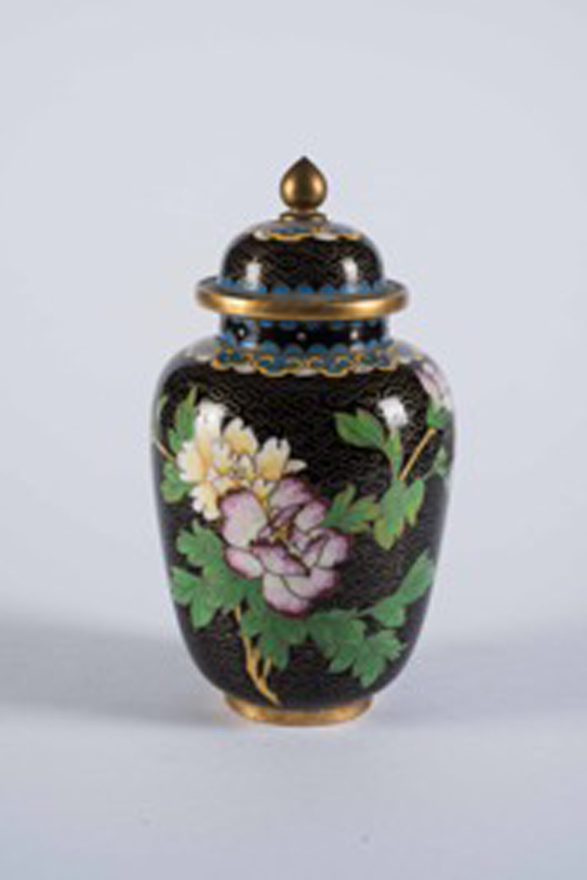 Vintage Chinese Cloisonné Vase with Lid and Floral/Avian Decoration
