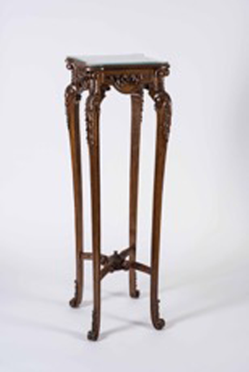 French Rococo Style Walnut Tall Side Table with Glass Top