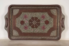 Painted and Etched Brass Indian Serving Tray