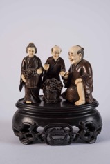 Set of Three Early 20th Century Japanese Carved Ivory and Wood Netsuke Figures
