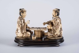 Two Japanese Ivory Netsuke Figurines on Stand