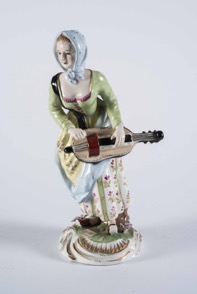Continental Porcelain Figurine of a Woman Playing Instrument