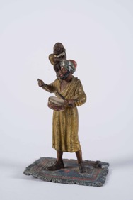 Cold Painted Bronze Statue of an Arab Musician with Monkey