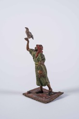 Cold Painted Bronze Statue of an Arab Man with Hunting Bird