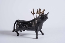 Cast and Painted Iron Bull Figural Cocktail Stick Holder