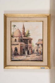 Orientalist Oil on Canvas of a Village Scene signed Abdel Latif