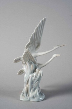Oriental Porcelain Figurine of Two Storks in Flight